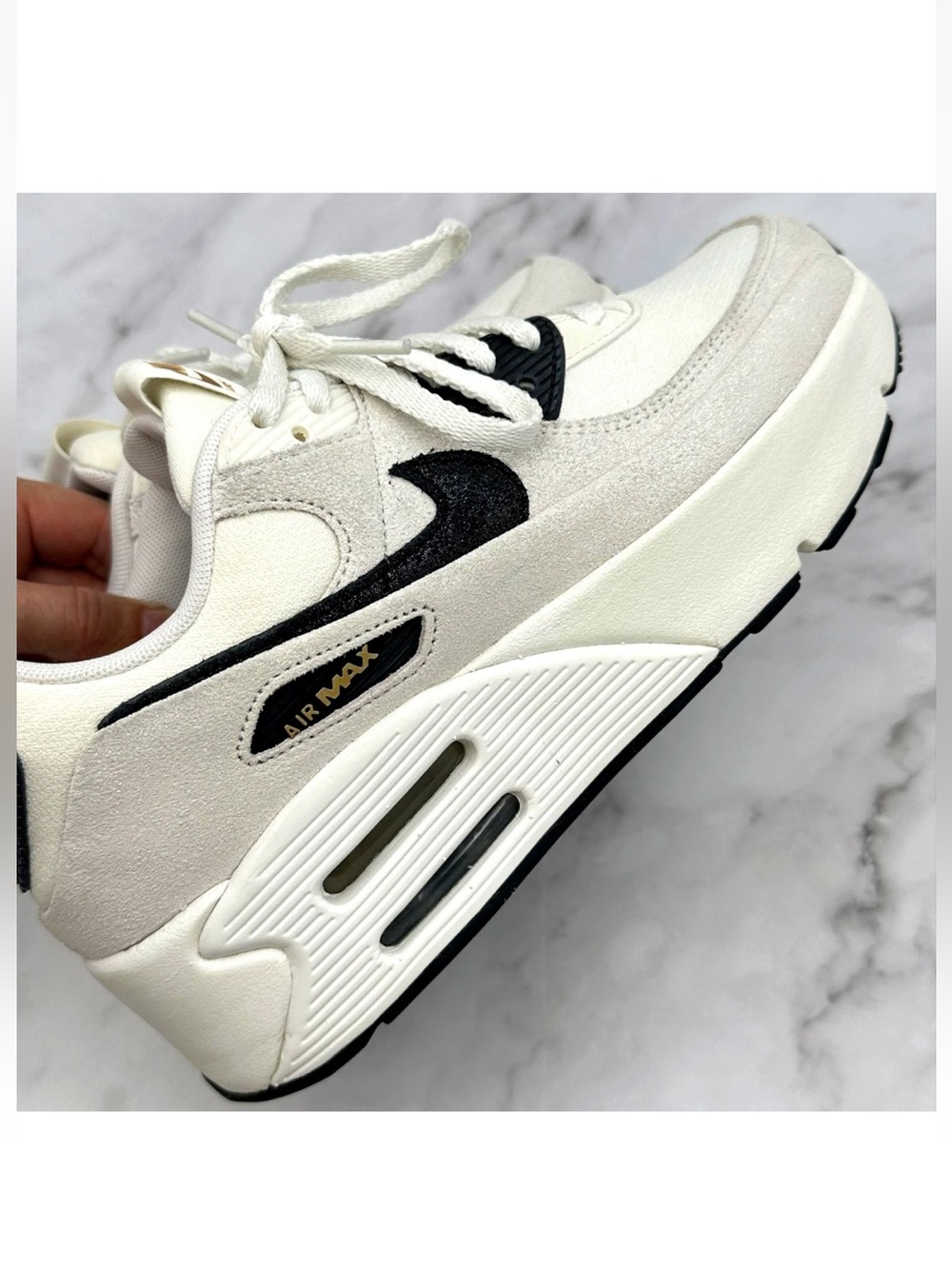 Nike Air Max 90 LV8 Shoes Womens Size 8 White Black Suede Platform HQ3497-100 - Picture 10 of 13